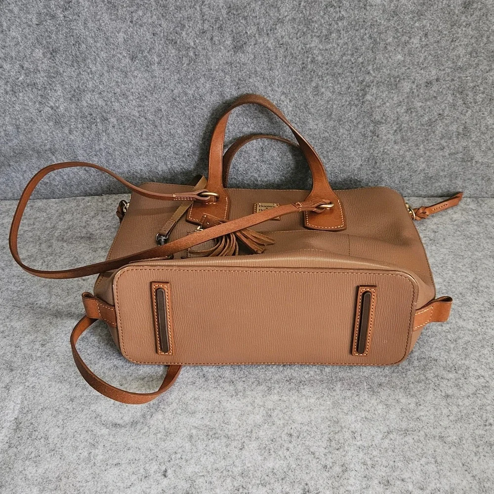 Dooney & Bourke Tan Leather Tassel Satchel Crossbody Bag Gold Hardware
